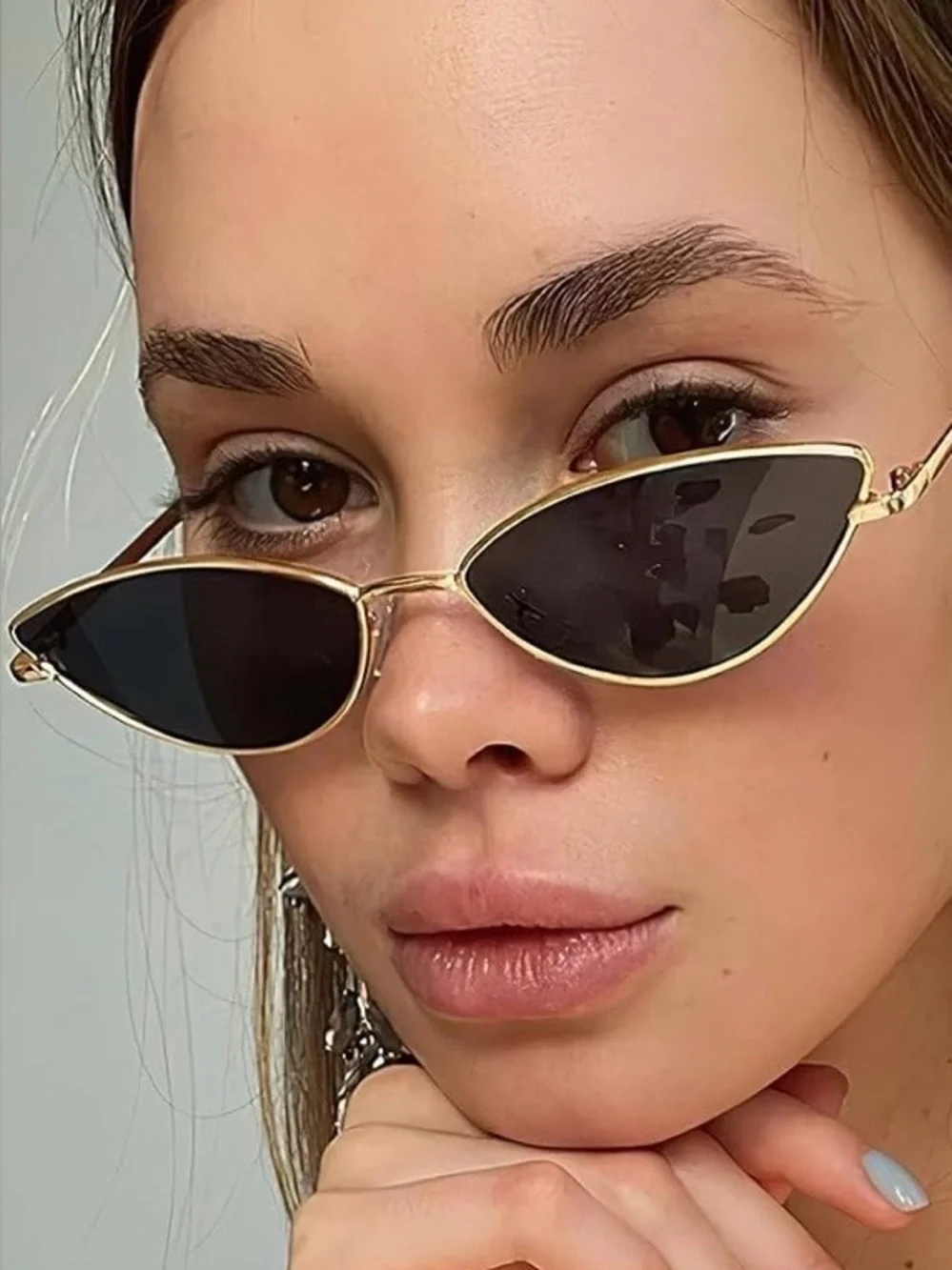 Dollger Gold Frame Dark Black Cat-Eye Sunglasses